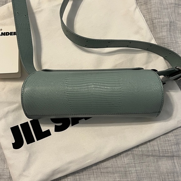 Jil Sander mini cannoli bag in mint green lizard embossed calfskin